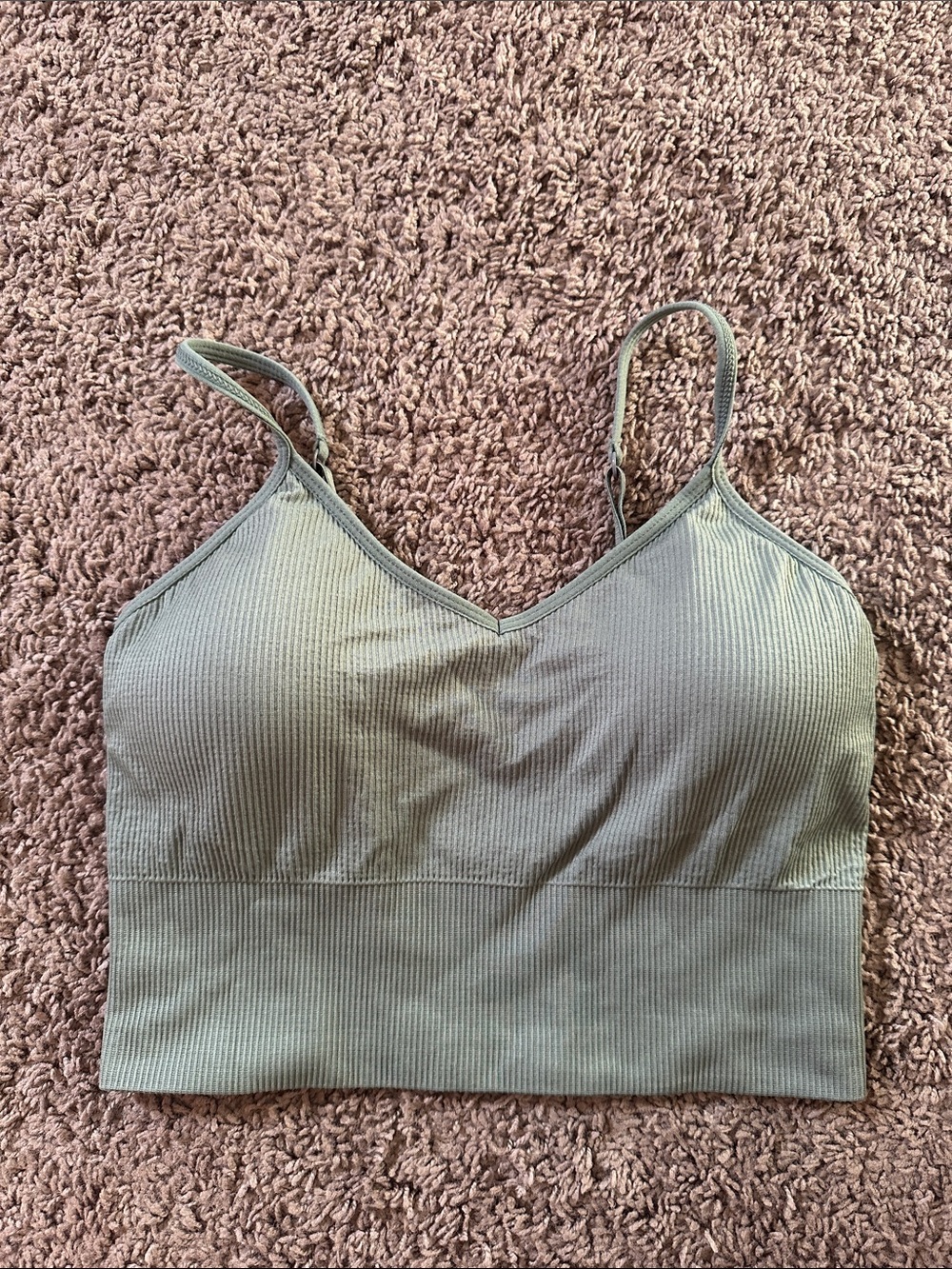 Zella Olive Green Ribbed Crop Tank
